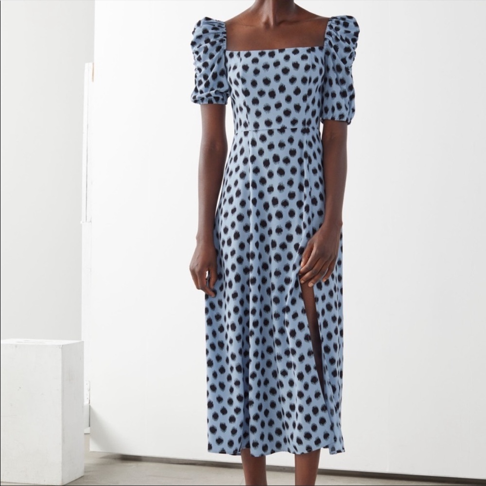 & Other Stories Puff Shoulder Crepe Midi Dress